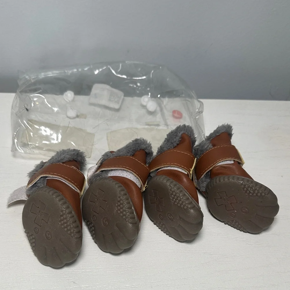 Brown Dog Paw boots/ Protectors lines with faux fur